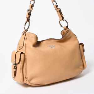 PRADA プラダ ハンドバック ベージュ カーキ レザー カーフレザー シルバー金具 BR3353 美品 中古 4a007861
