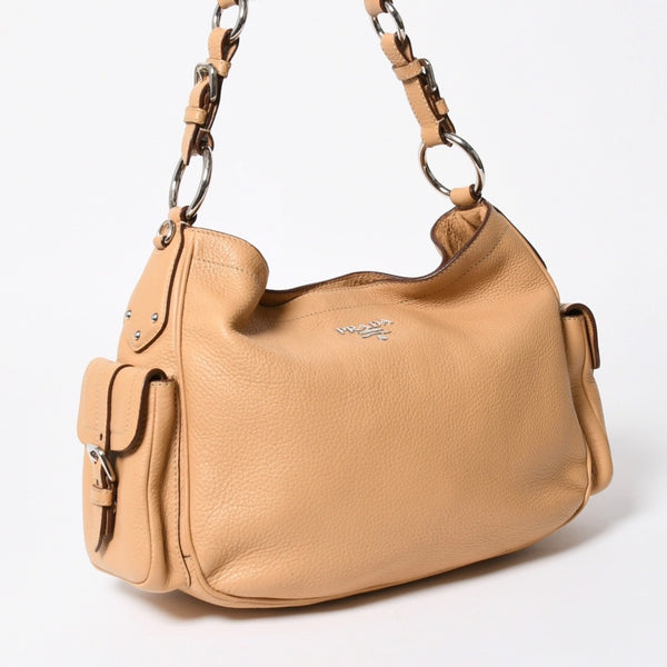 PRADA プラダ ハンドバック ベージュ カーキ レザー カーフレザー シルバー金具 BR3353 美品 中古 4a007861