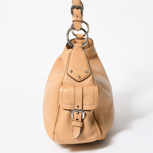 PRADA プラダ ハンドバック ベージュ カーキ レザー カーフレザー シルバー金具 BR3353 美品 中古 4a007861