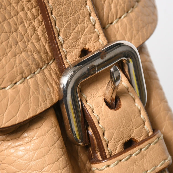 PRADA プラダ ハンドバック ベージュ カーキ レザー カーフレザー シルバー金具 BR3353 美品 中古 4a007861