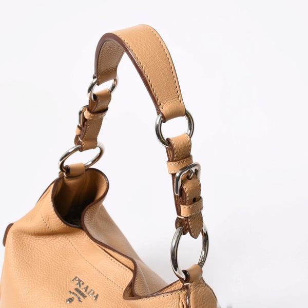 PRADA プラダ ハンドバック ベージュ カーキ レザー カーフレザー シルバー金具 BR3353 美品 中古 4a007861