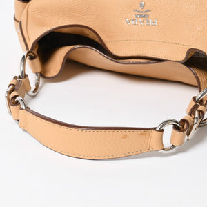 PRADA プラダ ハンドバック ベージュ カーキ レザー カーフレザー シルバー金具 BR3353 美品 中古 4a007861