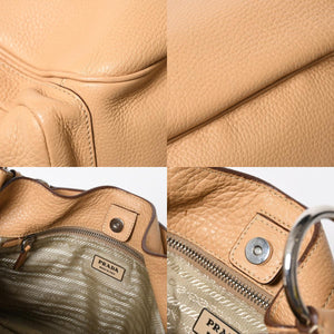 PRADA プラダ ハンドバック ベージュ カーキ レザー カーフレザー シルバー金具 BR3353 美品 中古 4a007861