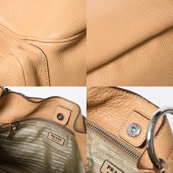 PRADA プラダ ハンドバック ベージュ カーキ レザー カーフレザー シルバー金具 BR3353 美品 中古 4a007861