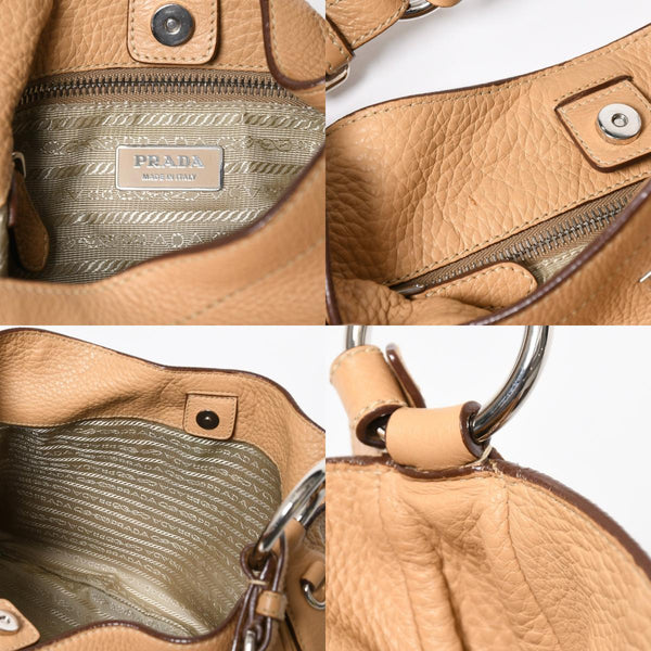 PRADA プラダ ハンドバック ベージュ カーキ レザー カーフレザー シルバー金具 BR3353 美品 中古 4a007861