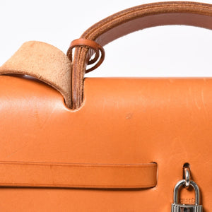 HERMES エルメス エールバッグMM ◻︎B刻印 トワルアッシュ ボックスカーフ ブラウン ベージュ シルバー金具 美品 中古 4a007884