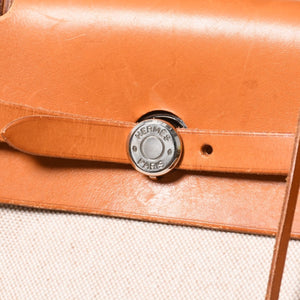 HERMES エルメス エールバッグMM ◻︎B刻印 トワルアッシュ ボックスカーフ ブラウン ベージュ シルバー金具 美品 中古 4a007884