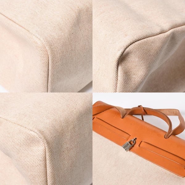 HERMES エルメス エールバッグMM ◻︎B刻印 トワルアッシュ ボックスカーフ ブラウン ベージュ シルバー金具 美品 中古 4a007884