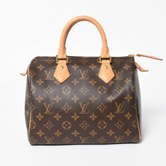 LOUIS VUITTON ルイヴィトン スピーディ25 ハンドバック M41528 モノグラム PVC ヌメ革 レザー ブラウン ゴールド金具 美品 中古 4a008268