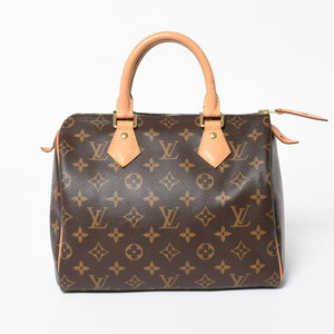 LOUIS VUITTON ルイヴィトン スピーディ25 ハンドバック M41528 モノグラム PVC ヌメ革 レザー ブラウン ゴールド金具 美品 中古 4a008268