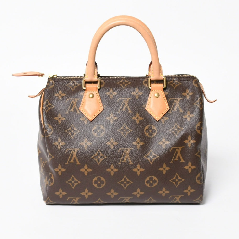 LOUIS VUITTON ルイヴィトン スピーディ25 ハンドバック M41528 モノグラム PVC ヌメ革 レザー ブラウン ゴールド金具 美品 中古 4a008268