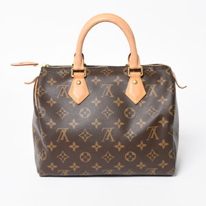LOUIS VUITTON ルイヴィトン スピーディ25 ハンドバック M41528 モノグラム PVC ヌメ革 レザー ブラウン ゴールド金具 美品 中古 4a008268