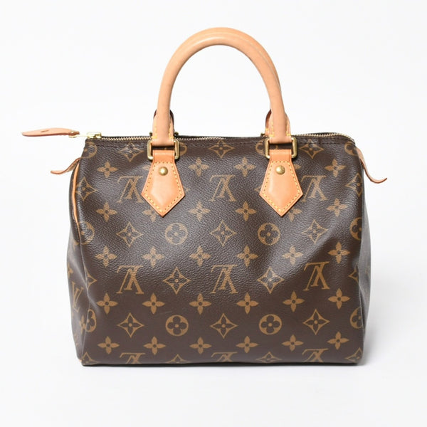 LOUIS VUITTON ルイヴィトン スピーディ25 ハンドバック M41528 モノグラム PVC ヌメ革 レザー ブラウン ゴールド金具 美品 中古 4a008268