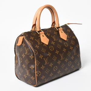 LOUIS VUITTON ルイヴィトン スピーディ25 ハンドバック M41528 モノグラム PVC ヌメ革 レザー ブラウン ゴールド金具 美品 中古 4a008268