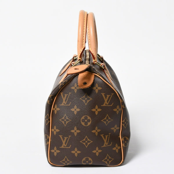LOUIS VUITTON ルイヴィトン スピーディ25 ハンドバック M41528 モノグラム PVC ヌメ革 レザー ブラウン ゴールド金具 美品 中古 4a008268