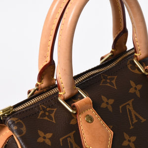 LOUIS VUITTON ルイヴィトン スピーディ25 ハンドバック M41528 モノグラム PVC ヌメ革 レザー ブラウン ゴールド金具 美品 中古 4a008268