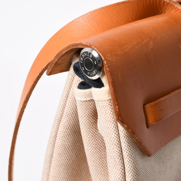 HERMES エルメス エールバッグMM ◻︎B刻印 トワルアッシュ ボックスカーフ ブラウン ベージュ シルバー金具 美品 中古 4a007884