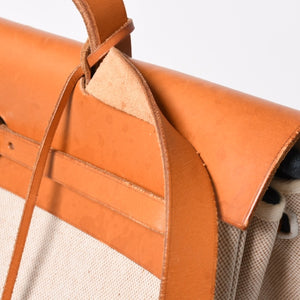 HERMES エルメス エールバッグMM ◻︎B刻印 トワルアッシュ ボックスカーフ ブラウン ベージュ シルバー金具 美品 中古 4a007884