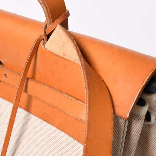 HERMES エルメス エールバッグMM ◻︎B刻印 トワルアッシュ ボックスカーフ ブラウン ベージュ シルバー金具 美品 中古 4a007884