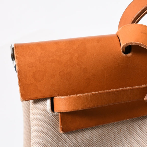 HERMES エルメス エールバッグMM ◻︎B刻印 トワルアッシュ ボックスカーフ ブラウン ベージュ シルバー金具 美品 中古 4a007884