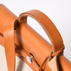 HERMES エルメス エールバッグMM ◻︎B刻印 トワルアッシュ ボックスカーフ ブラウン ベージュ シルバー金具 美品 中古 4a007884