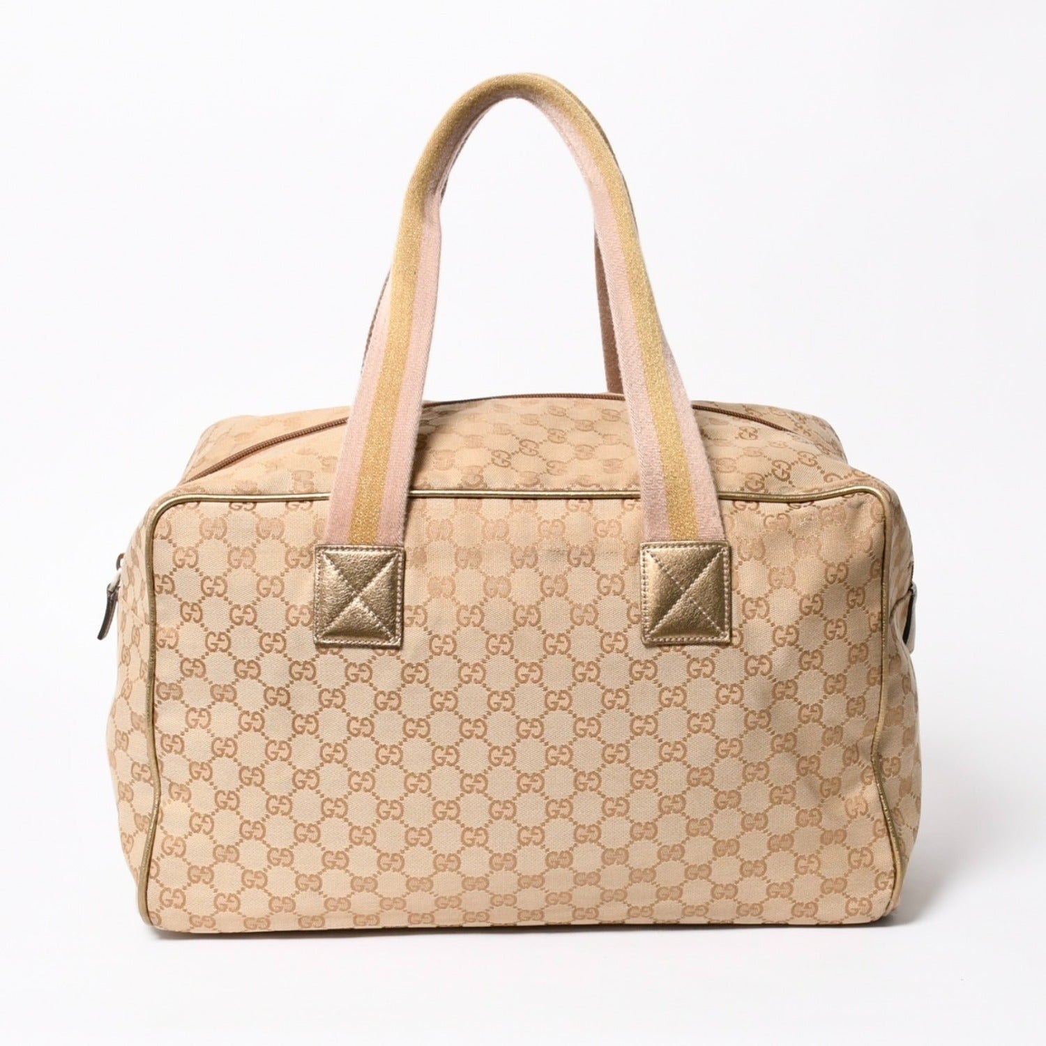 GUCCI グッチ GGキャンバス ボストンバッグ ピンク ゴールド ベージュ