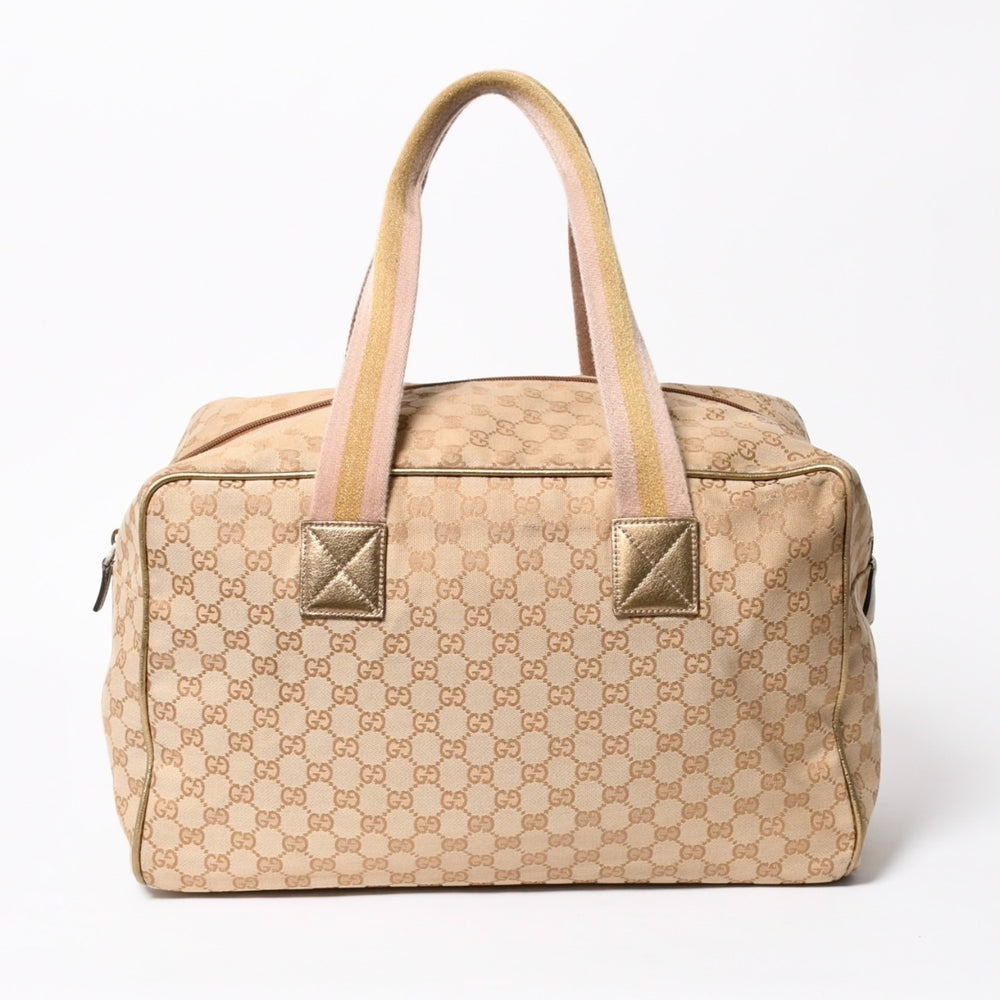 GUCCI グッチ GGキャンバス ボストンバッグ ピンク ゴールド ベージュ シルバー金具 153240 美品 中古 4a007886