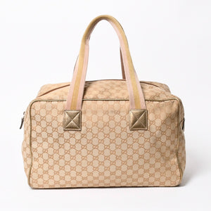 GUCCI グッチ GGキャンバス ボストンバッグ ピンク ゴールド ベージュ シルバー金具 153240 美品 中古 4a007886