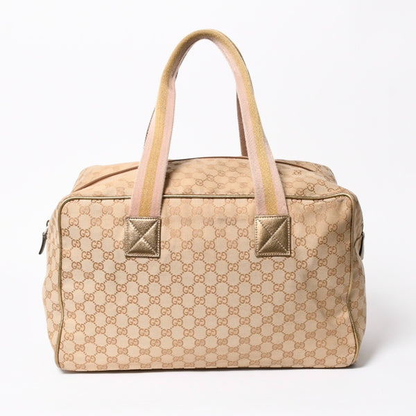GUCCI グッチ GGキャンバス ボストンバッグ ピンク ゴールド ベージュ シルバー金具 153240 美品 中古 4a007886