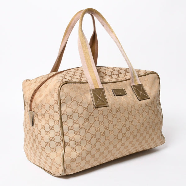GUCCI グッチ GGキャンバス ボストンバッグ ピンク ゴールド ベージュ シルバー金具 153240 美品 中古 4a007886