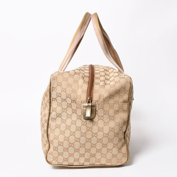 GUCCI グッチ GGキャンバス ボストンバッグ ピンク ゴールド ベージュ シルバー金具 153240 美品 中古 4a007886