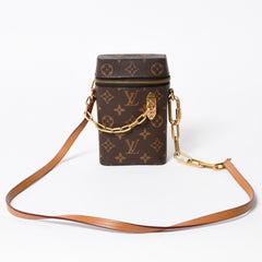 極美品 LOUIS VUITTON ルイヴィトン モノグラム フォーンボックス ミニショルダーバッグ M44914 ブラウン ゴールド金具 中古 4a007859