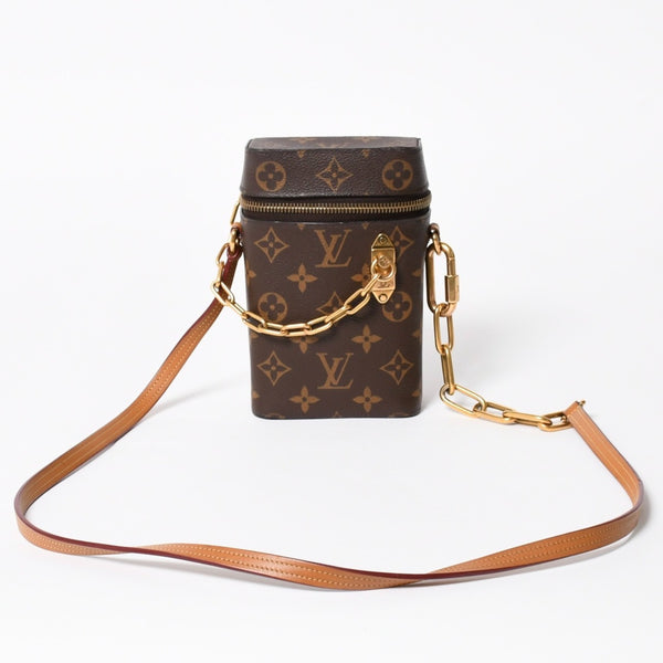極美品 LOUIS VUITTON ルイヴィトン モノグラム フォーンボックス ミニショルダーバッグ M44914 ブラウン ゴールド金具 中古 4a007859