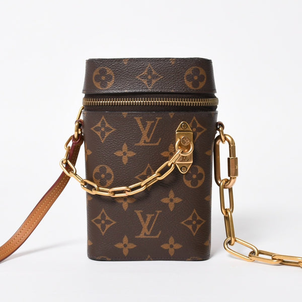 極美品 LOUIS VUITTON ルイヴィトン モノグラム フォーンボックス ミニショルダーバッグ M44914 ブラウン ゴールド金具 中古 4a007859
