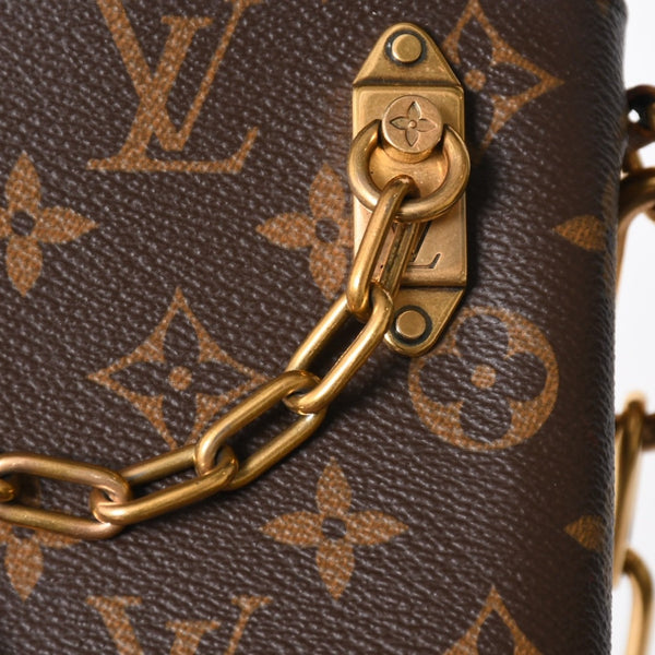 極美品 LOUIS VUITTON ルイヴィトン モノグラム フォーンボックス ミニショルダーバッグ M44914 ブラウン ゴールド金具 中古 4a007859