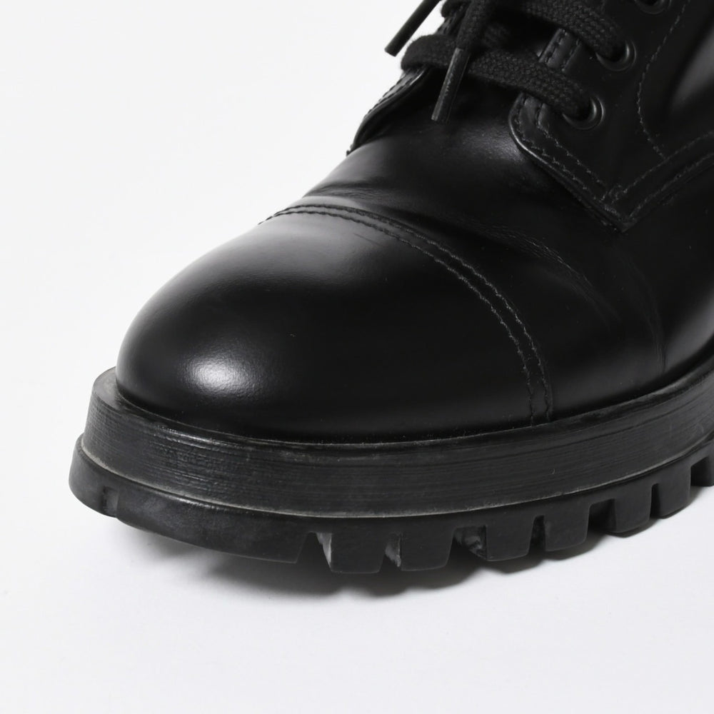 Excellent condition PRADA side-zip lace-up combat boots, black leather, cap toe, size 37 (23.5cm), silver hardware, pre-owned, item number 4a007755