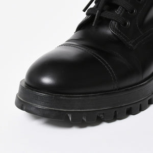 極美品 PRADA プラダ サイドジップ レースアップコンバットブーツ ブラック レザー キャップトゥ サイズ37(23.5cm) シルバー金具 中古 4a007755