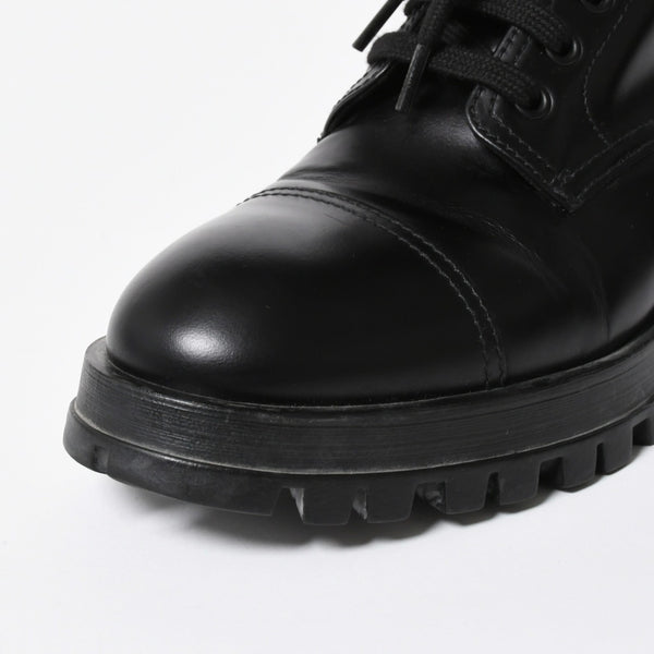 極美品 PRADA プラダ サイドジップ レースアップコンバットブーツ ブラック レザー キャップトゥ サイズ37(23.5cm) シルバー金具 中古 4a007755