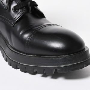 極美品 PRADA プラダ サイドジップ レースアップコンバットブーツ ブラック レザー キャップトゥ サイズ37(23.5cm) シルバー金具 中古 4a007755