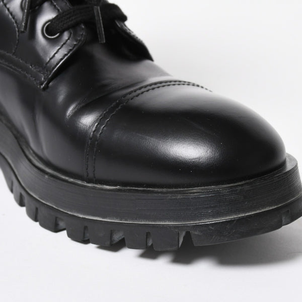 極美品 PRADA プラダ サイドジップ レースアップコンバットブーツ ブラック レザー キャップトゥ サイズ37(23.5cm) シルバー金具 中古 4a007755