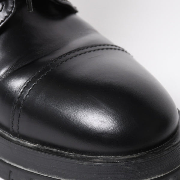 極美品 PRADA プラダ サイドジップ レースアップコンバットブーツ ブラック レザー キャップトゥ サイズ37(23.5cm) シルバー金具 中古 4a007755
