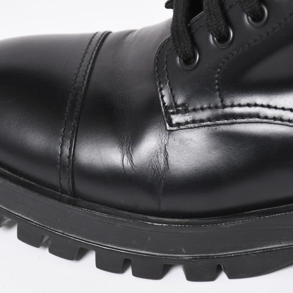 極美品 PRADA プラダ サイドジップ レースアップコンバットブーツ ブラック レザー キャップトゥ サイズ37(23.5cm) シルバー金具 中古 4a007755