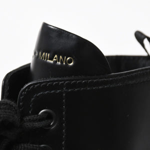 極美品 PRADA プラダ サイドジップ レースアップコンバットブーツ ブラック レザー キャップトゥ サイズ37(23.5cm) シルバー金具 中古 4a007755
