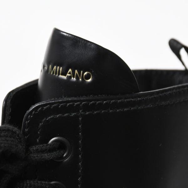 極美品 PRADA プラダ サイドジップ レースアップコンバットブーツ ブラック レザー キャップトゥ サイズ37(23.5cm) シルバー金具 中古 4a007755