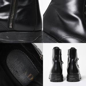 極美品 PRADA プラダ サイドジップ レースアップコンバットブーツ ブラック レザー キャップトゥ サイズ37(23.5cm) シルバー金具 中古 4a007755