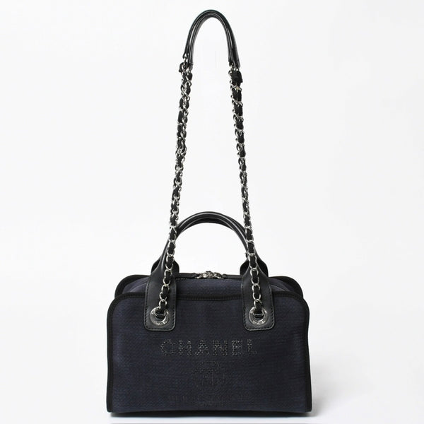 極美品 CHANEL シャネル 2WAY ショルダーバッグ ハンドバッグ チェーンショルダーバッグ ドーヴィルライン ネイビー ランダム番台 中古 4a008264