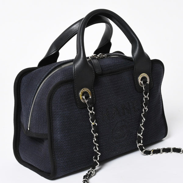 極美品 CHANEL シャネル 2WAY ショルダーバッグ ハンドバッグ チェーンショルダーバッグ ドーヴィルライン ネイビー ランダム番台 中古 4a008264