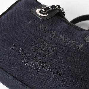 極美品 CHANEL シャネル 2WAY ショルダーバッグ ハンドバッグ チェーンショルダーバッグ ドーヴィルライン ネイビー ランダム番台 中古 4a008264