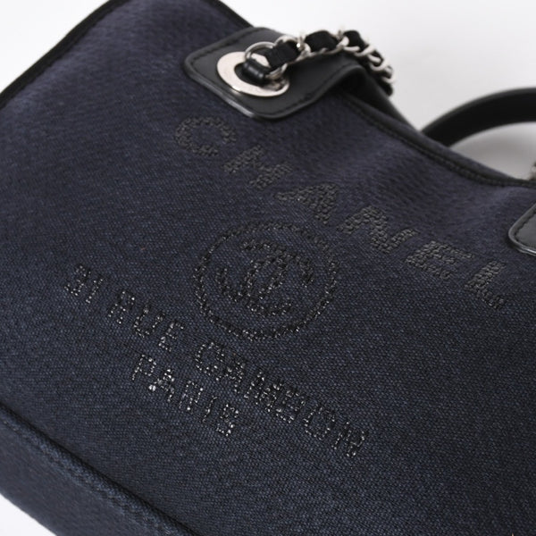 極美品 CHANEL シャネル 2WAY ショルダーバッグ ハンドバッグ チェーンショルダーバッグ ドーヴィルライン ネイビー ランダム番台 中古 4a008264