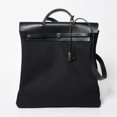 HERMES エルメス エールバッグMM 2WAY ショルダーバッグ ハンドバッグ □C刻印 トワル カーフレザー ブラック シルバー金具 美品 中古 4a007885